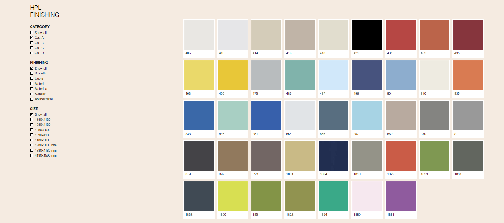 HPL-Farbpalette mit warmen, kühlen und neutralen Farbtönen
